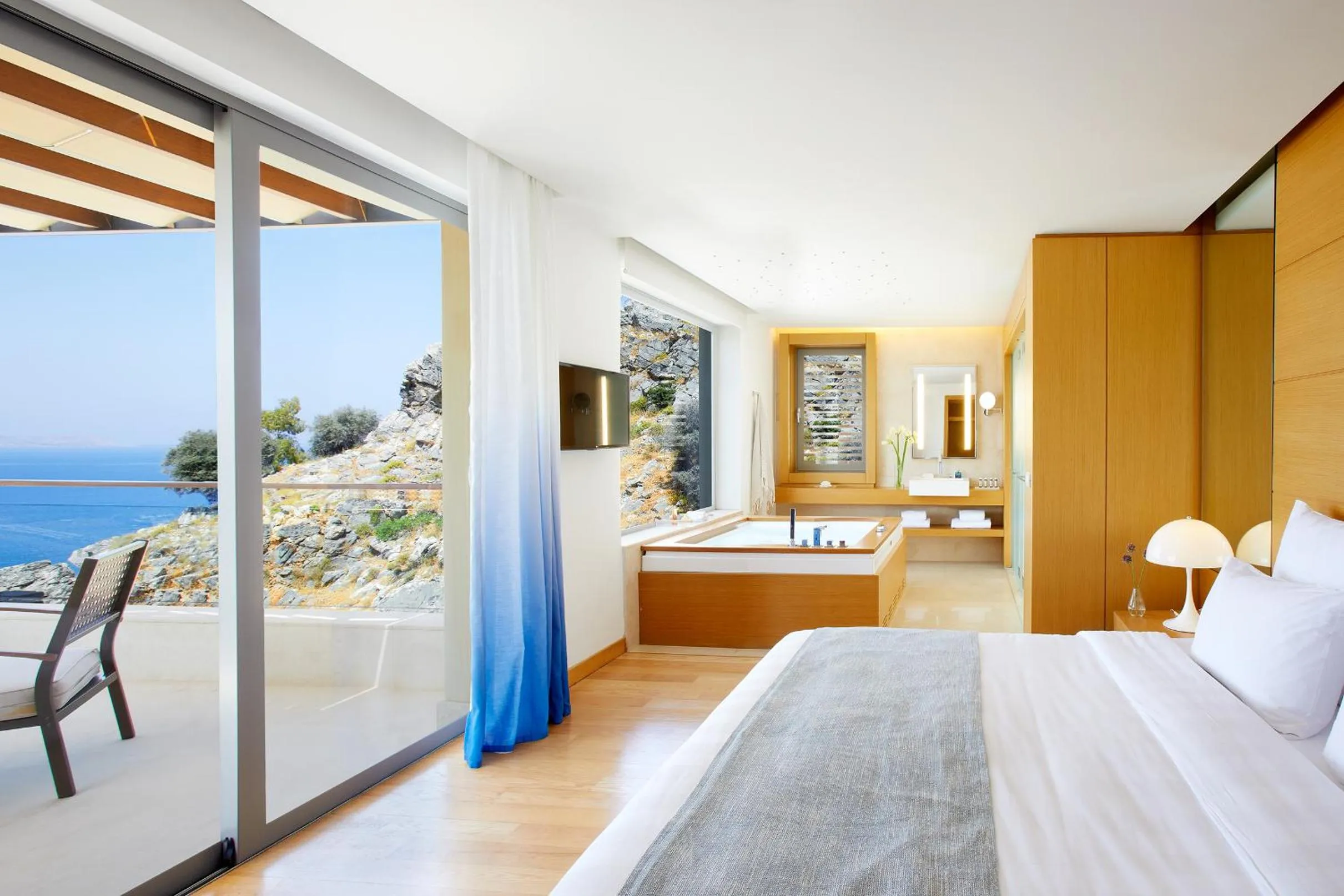 Balcony/Terrace, Bed in Lindos Blu Luxury Hotel-Adults only