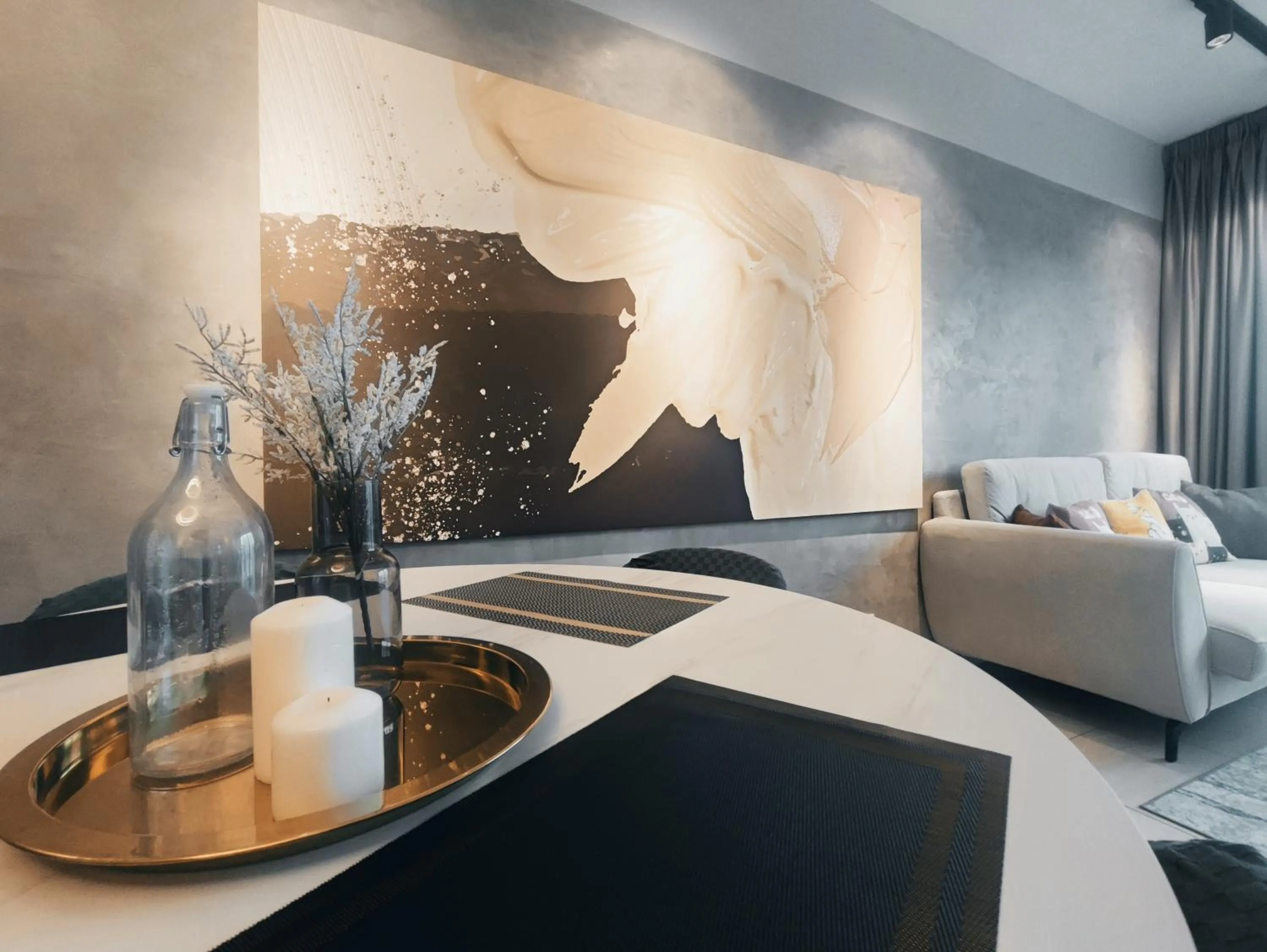 Living room, Bed in Stylish KL Suite, KLCC View, Next to LRT, Datum Jelatek By Atlantis Management