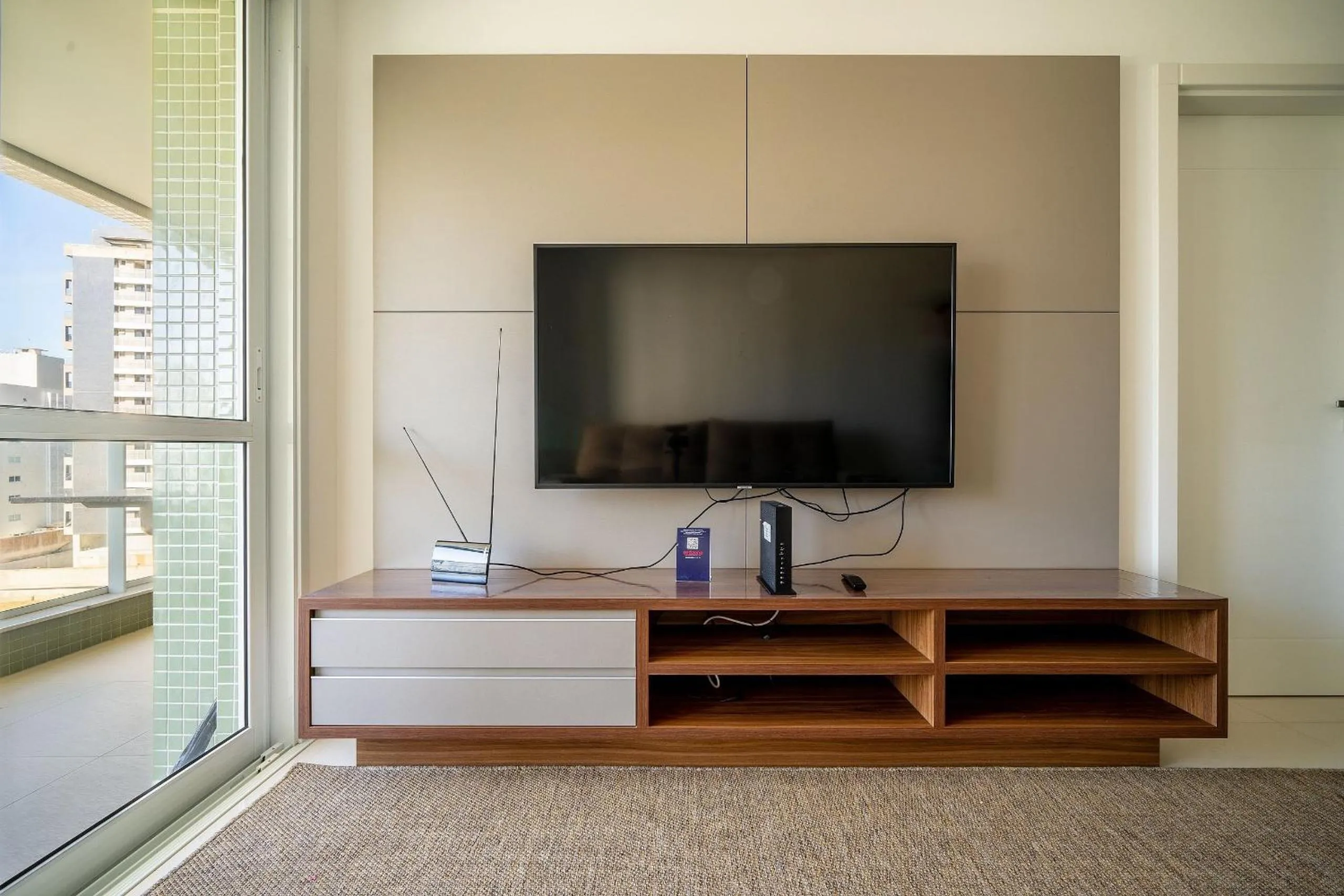 Living room in Apto charmoso c/ varanda a 150m da praia ABC0403