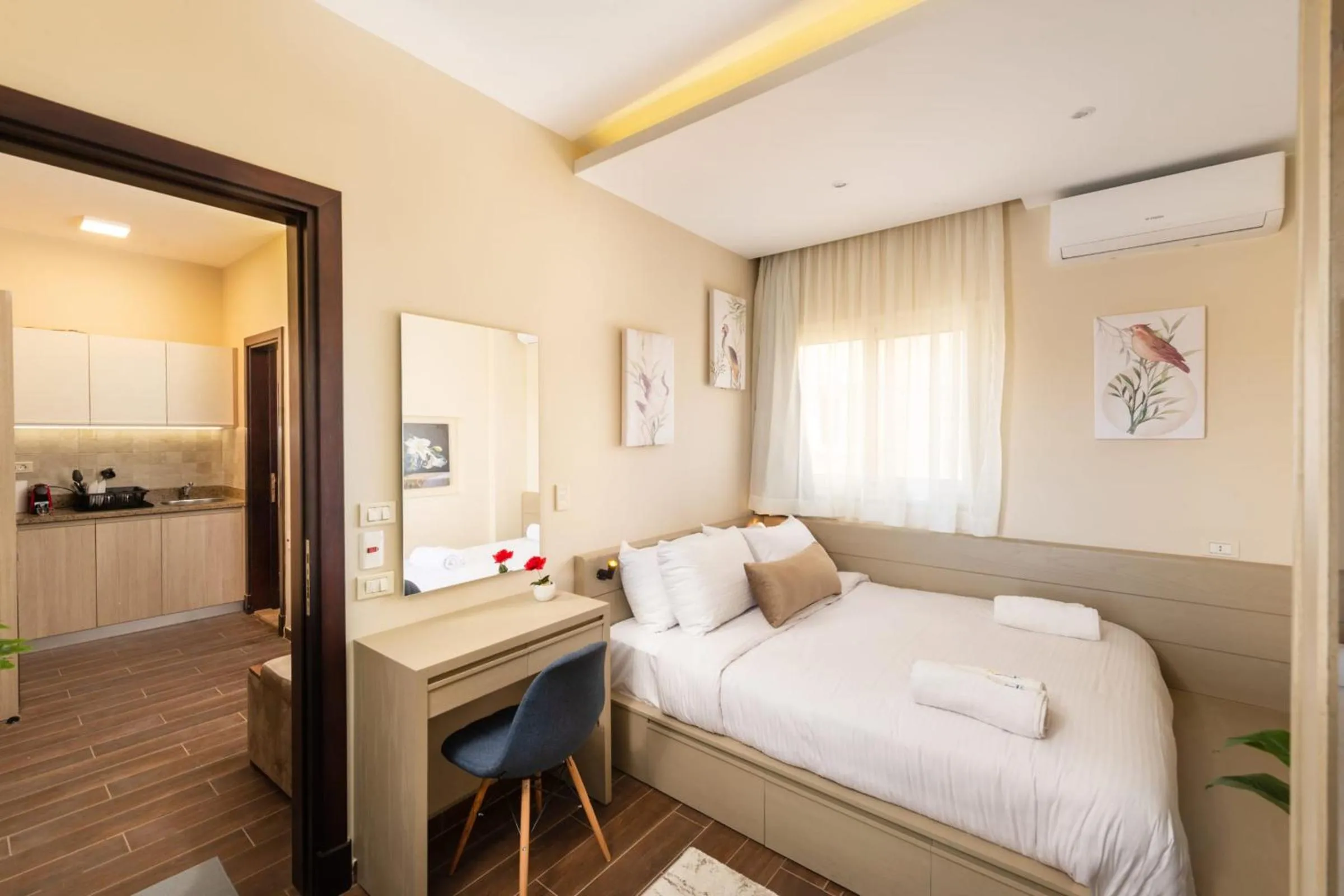 Bed in The Serene Suite A Rooftop Studio New Cairo