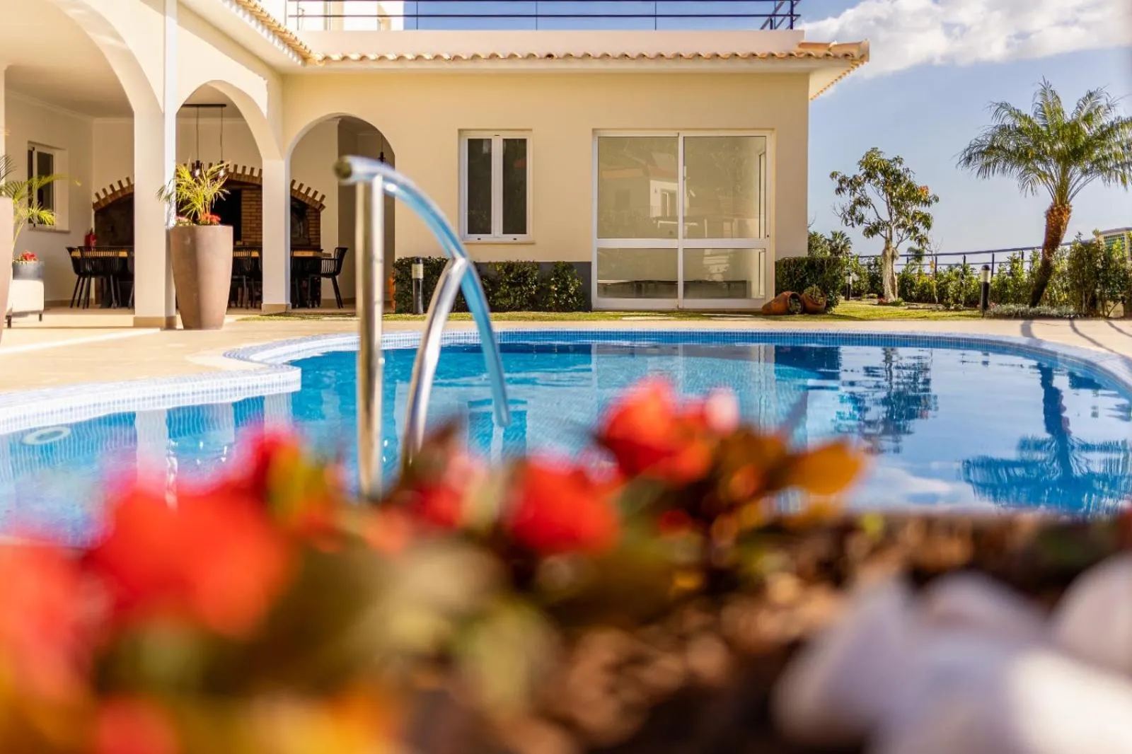 Luxury villa with private heated pool, garden and views of the sea and mountains.