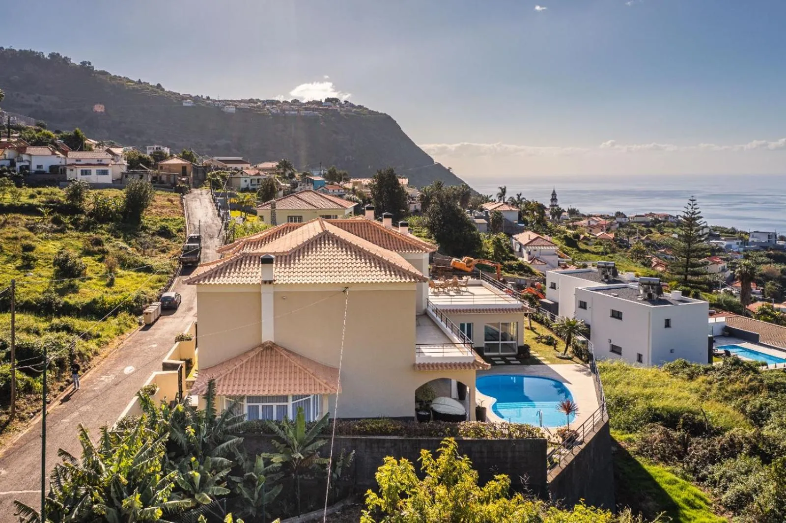 Luxury villa with private heated pool, garden and views of the sea and mountains.