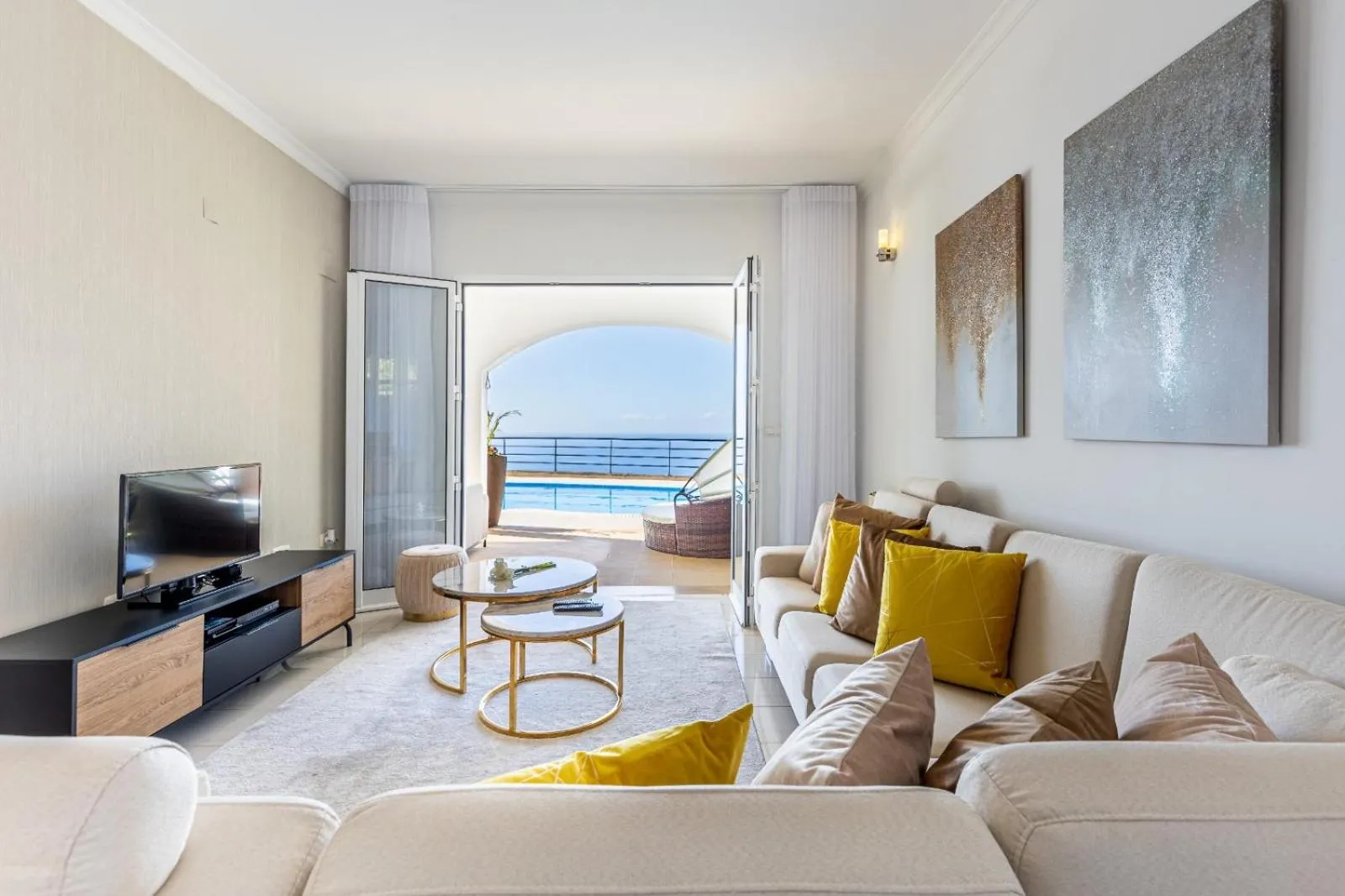 Luxury villa with private heated pool, garden and views of the sea and mountains.