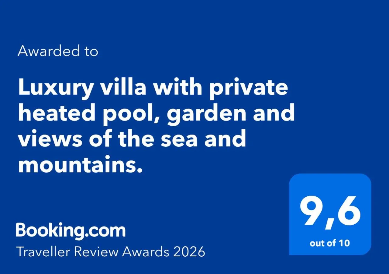 Luxury villa with private heated pool, garden and views of the sea and mountains.