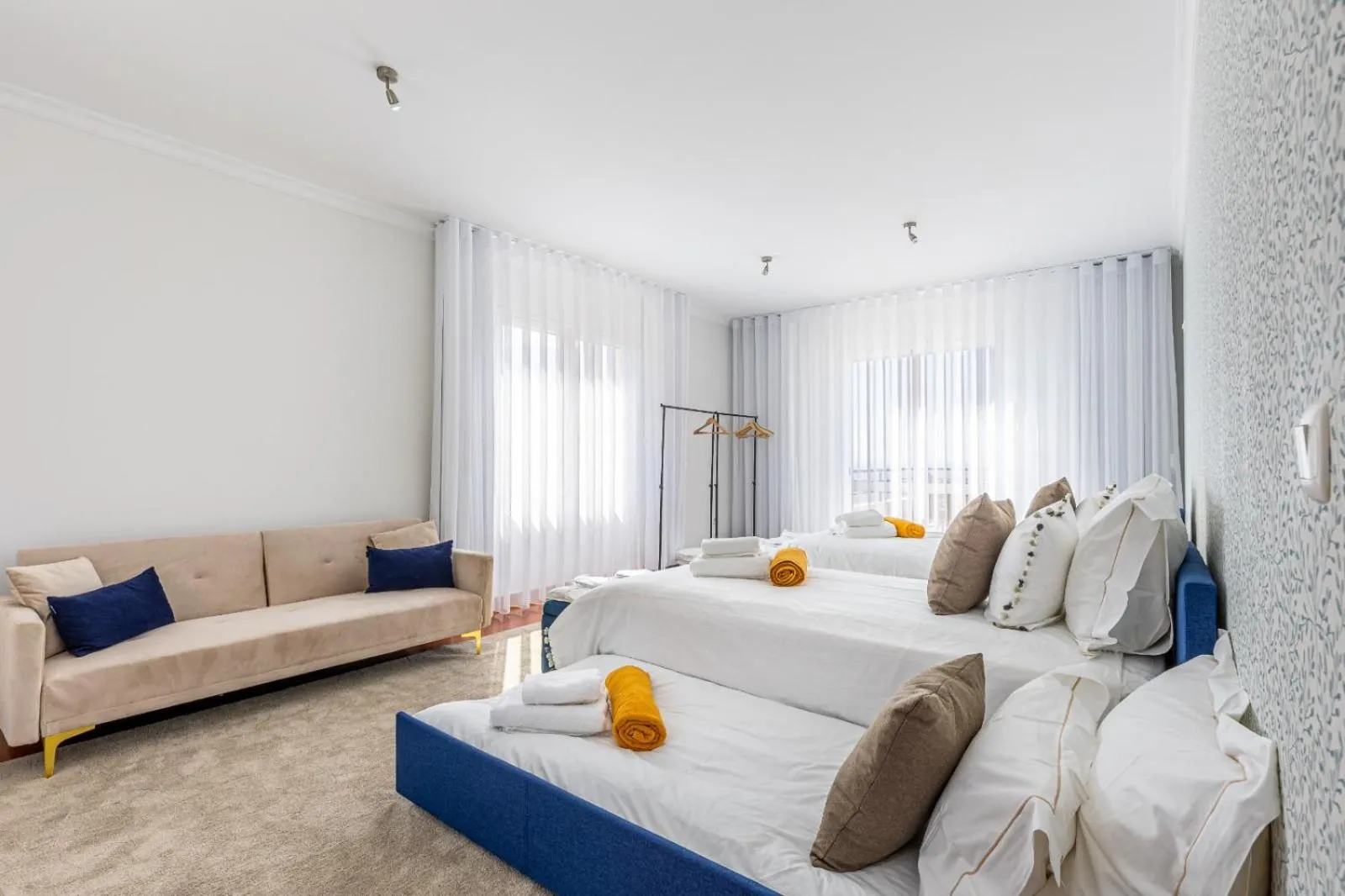 Bed in Luxury villa with private heated pool, garden and views of the sea and mountains.