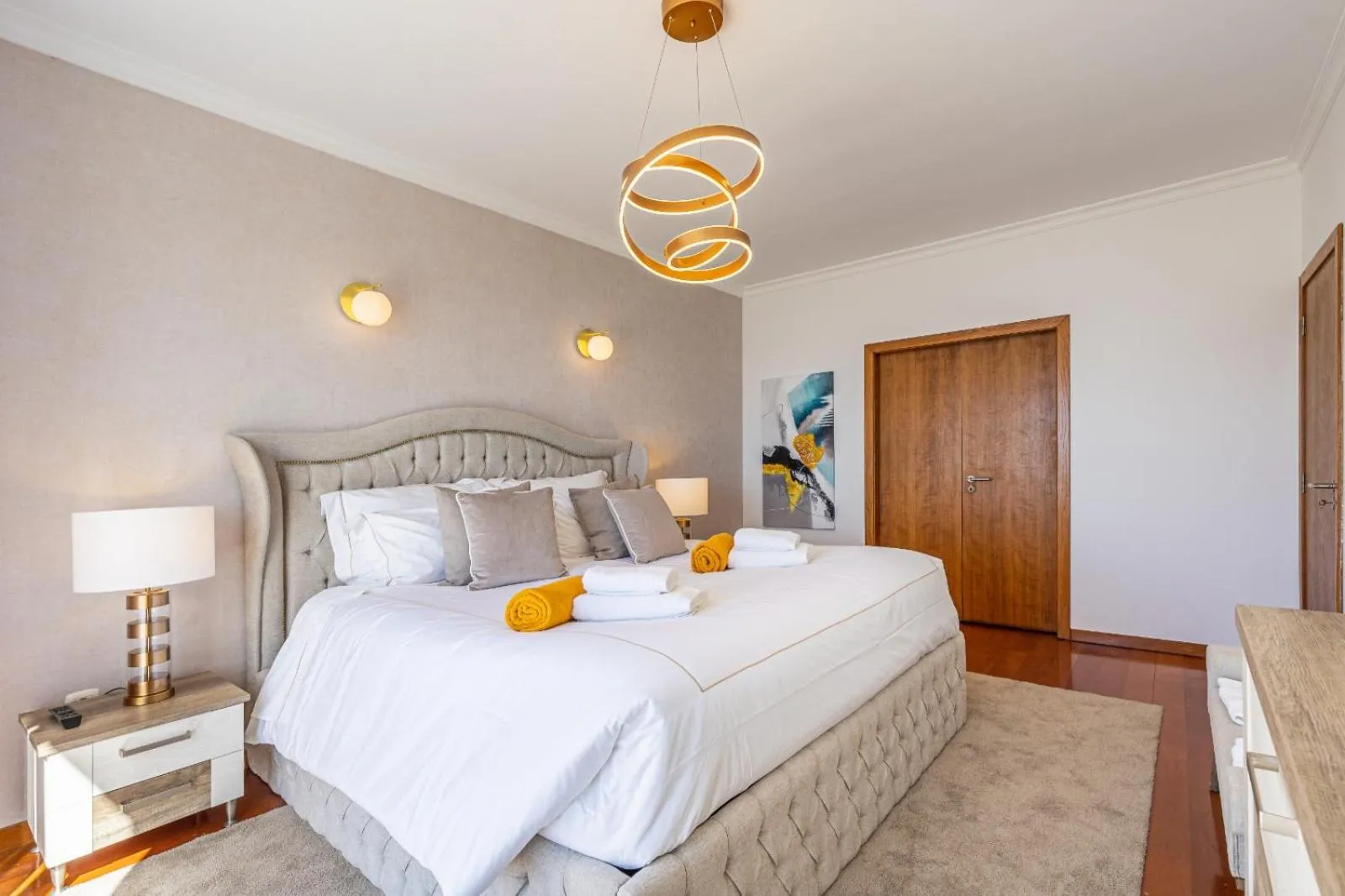 Bed in Luxury villa with private heated pool, garden and views of the sea and mountains.