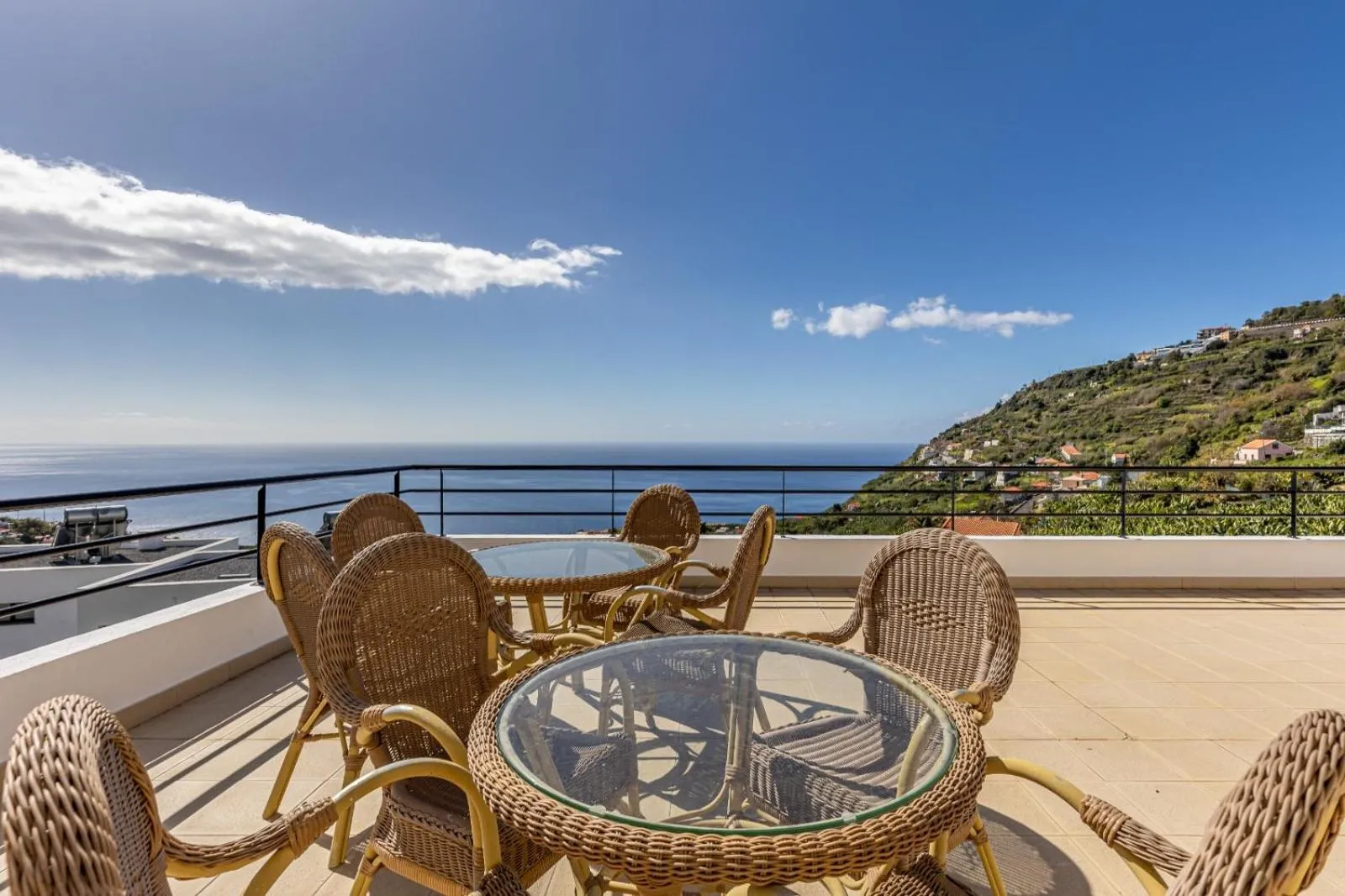 Sea view in Luxury villa with private heated pool, garden and views of the sea and mountains.