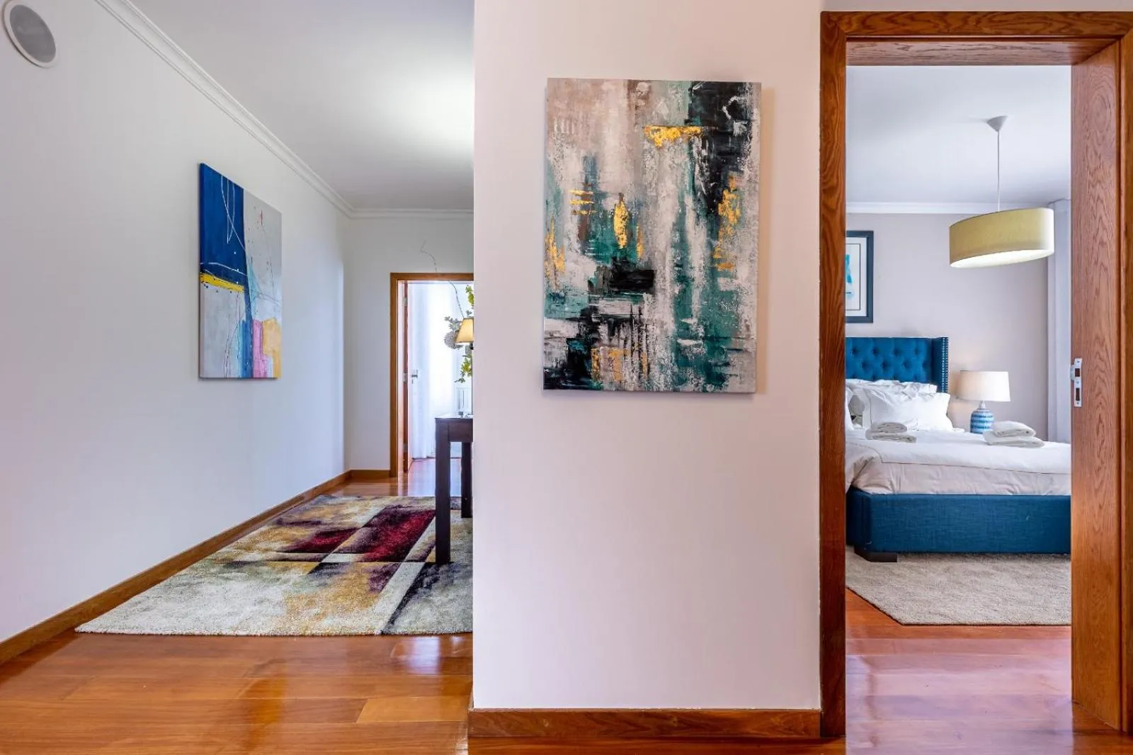 Bed in Luxury villa with private heated pool, garden and views of the sea and mountains.