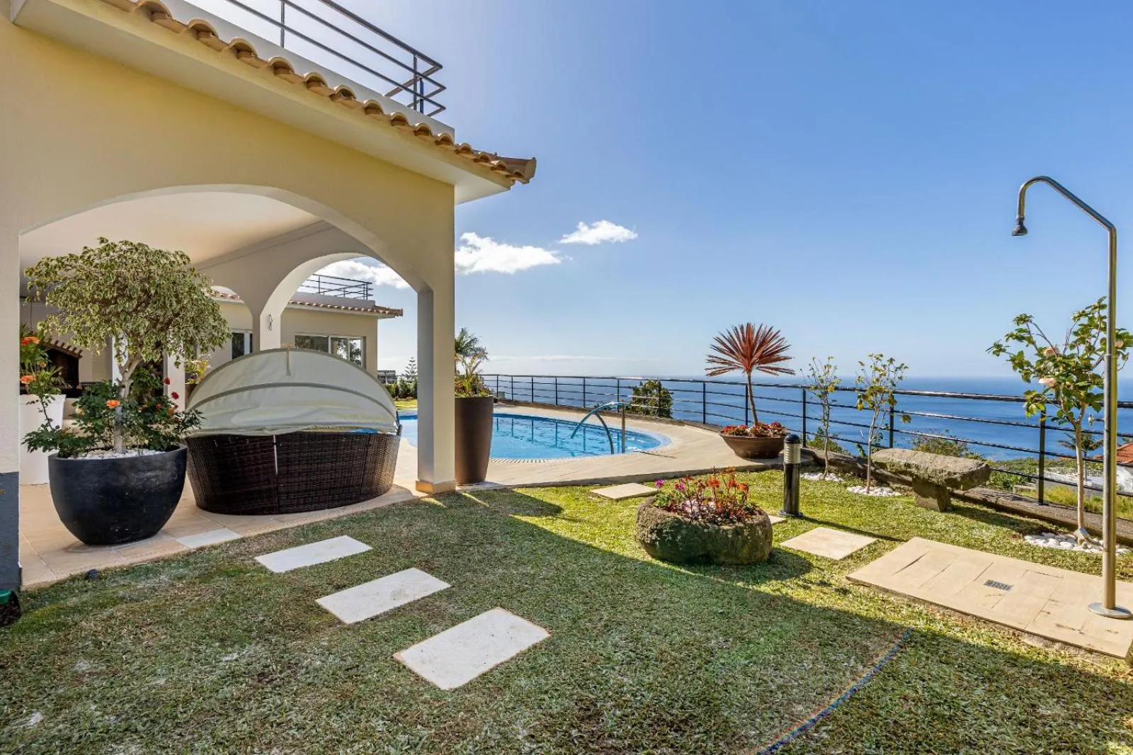 Luxury villa with private heated pool, garden and views of the sea and mountains.