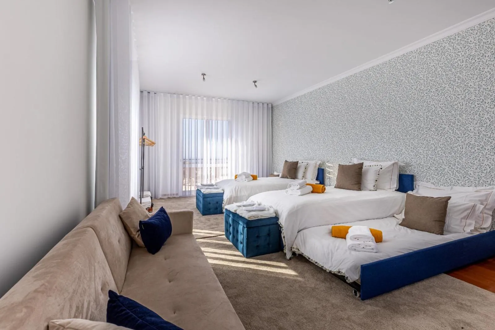Bed in Luxury villa with private heated pool, garden and views of the sea and mountains.