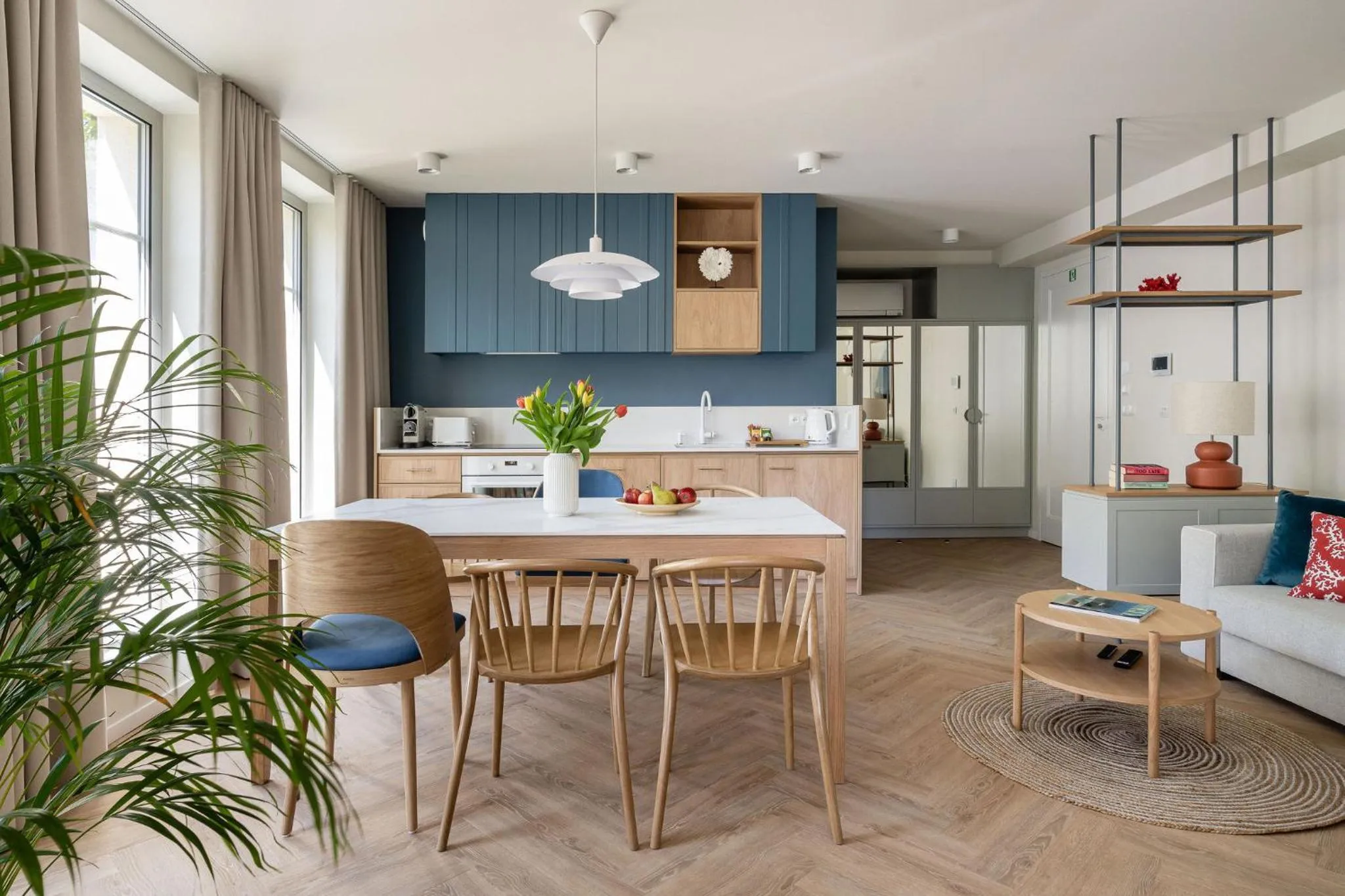 Kitchen or kitchenette in Baltic Wave Boutique Apartments with sauna and gym