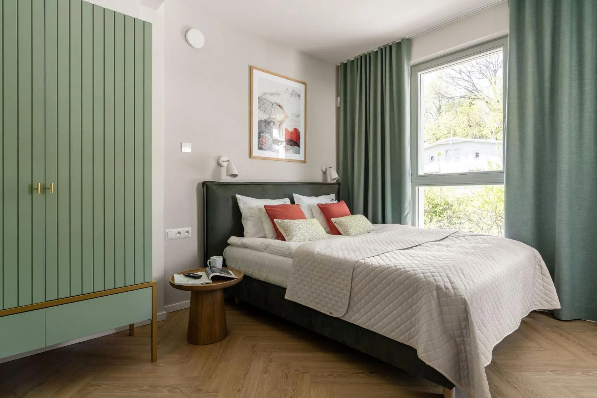 Bed in Baltic Wave Boutique Apartments with sauna and gym