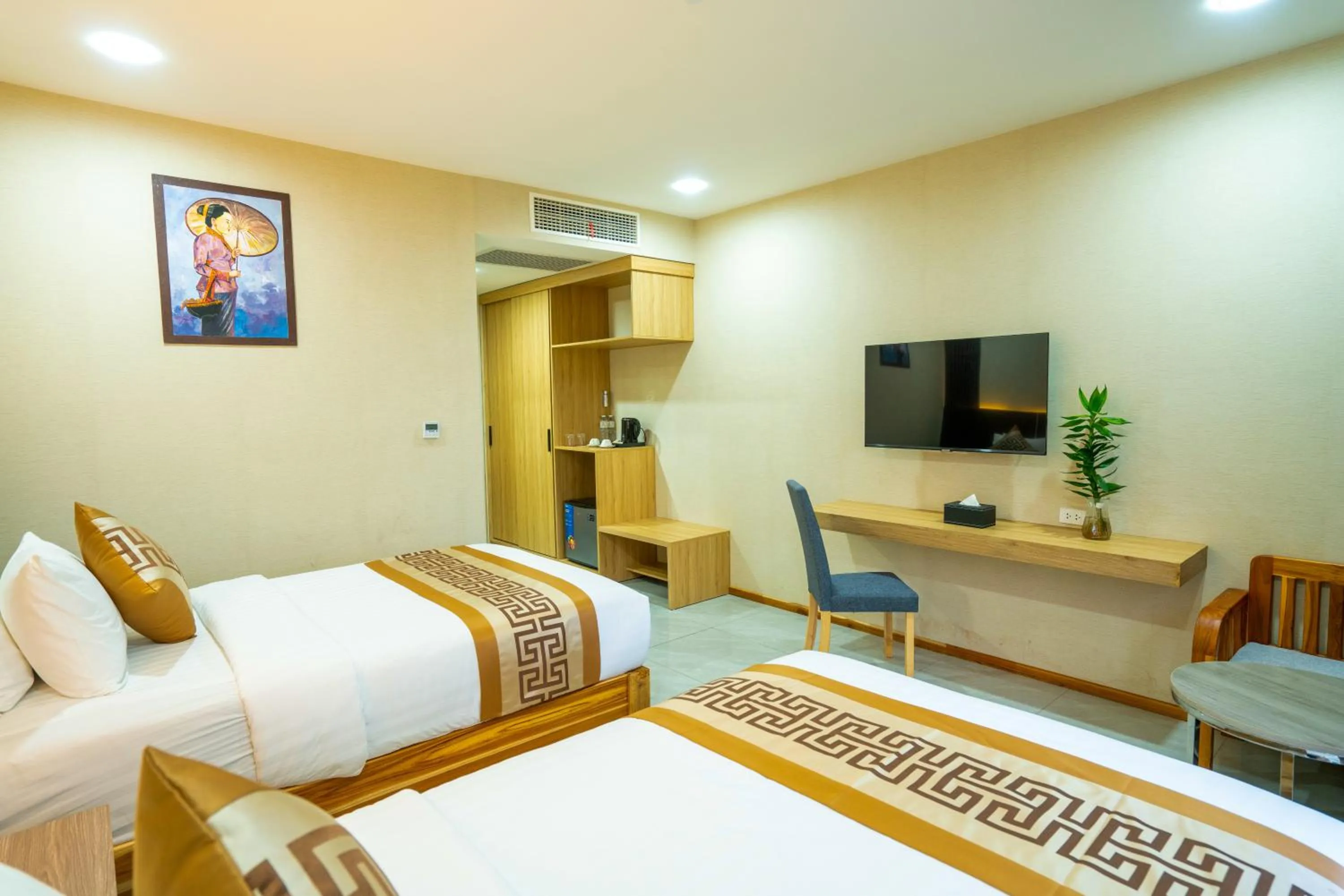 Kitchen or kitchenette, Bed in S Vangvieng Boutique Hotel