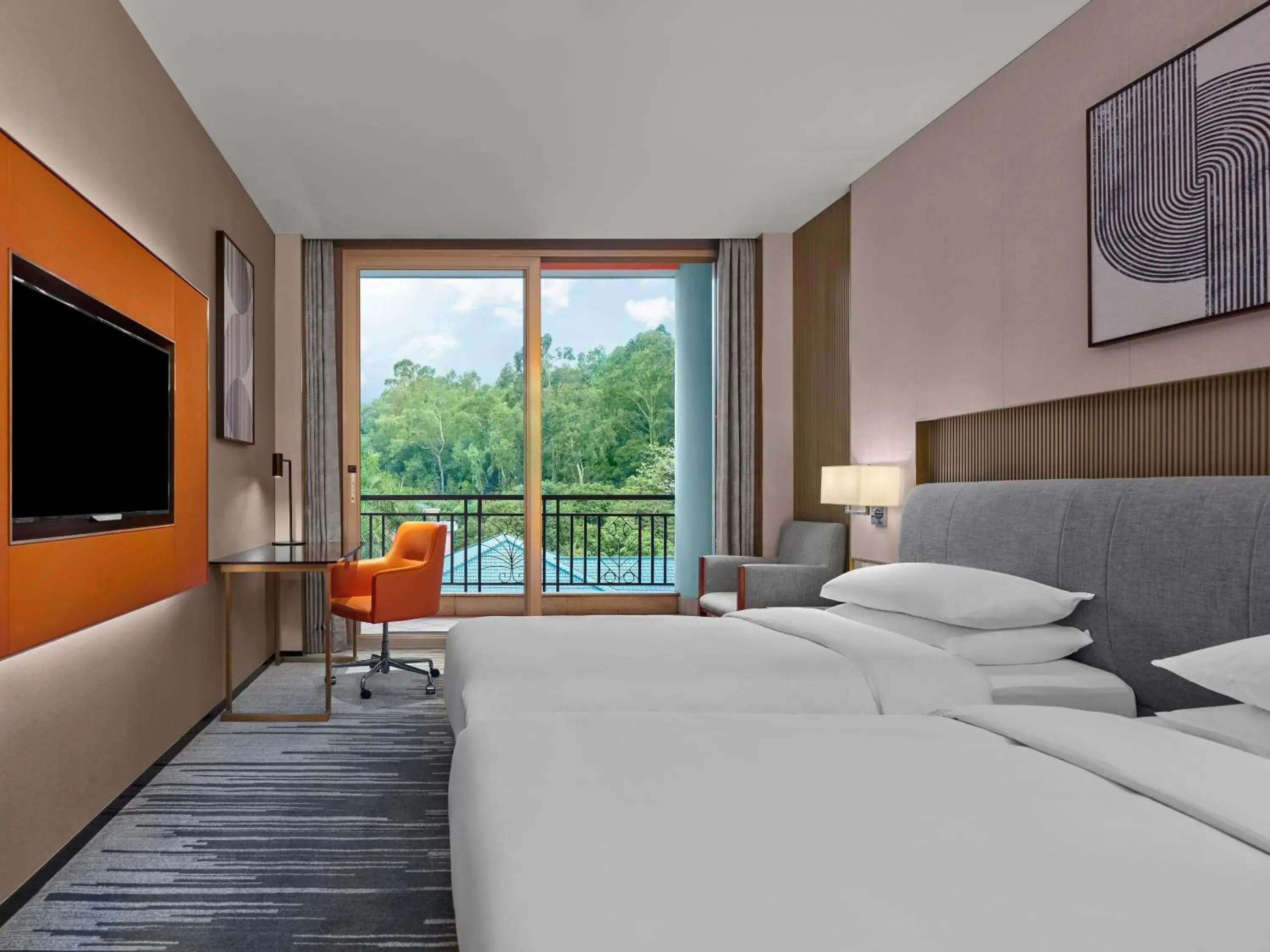 Deluxe Mountain Twin Room with Two Twin Beds and Mountain View in Dongguan Marriott Hotel Deluxe Mountain Twin Room with Two Twin Beds and Mountain View in Dongguan Marriott Hotel