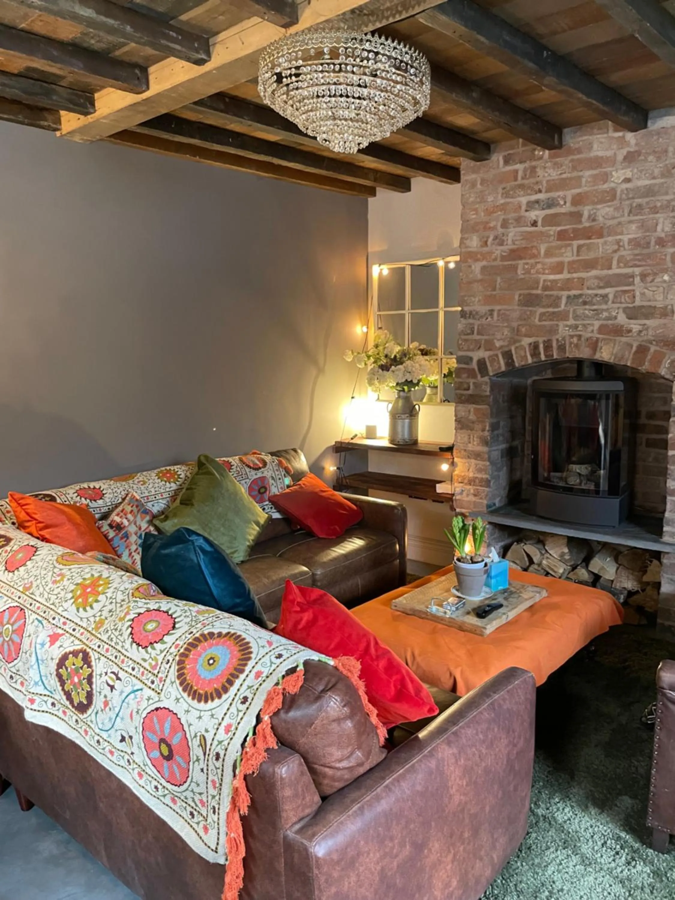 Living room, Bed in The Walled Garden at Cheshire Boutique Bathhouse