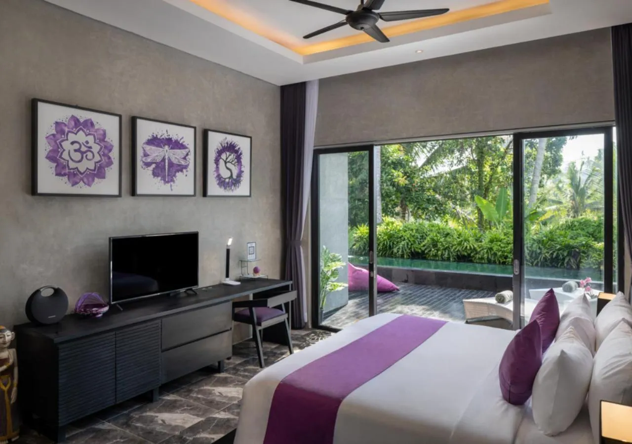 Patio, Bed in Capung Asri Eco Luxury Resort with Private Pool Villas