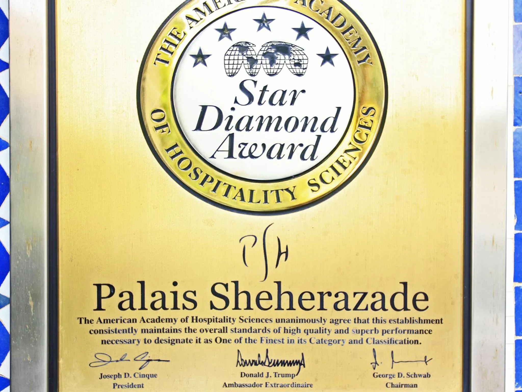 Certificate/Award in Palais Shéhérazade & Spa