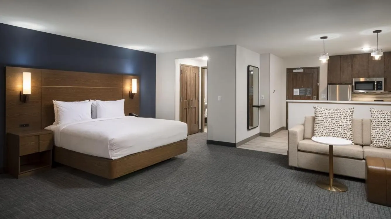 Seating area, Bed in Residence Inn by Marriott Denver Aurora