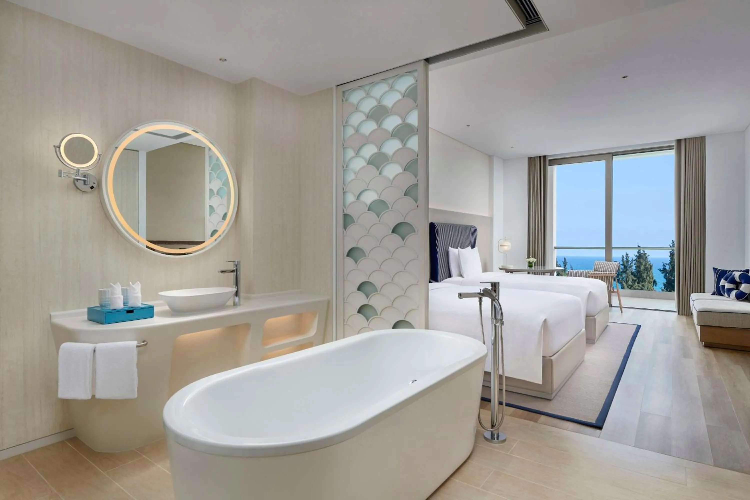 Bathroom, Bed in The Mermoon Resort Hainan Tufu Bay, Tapestry By Hilton