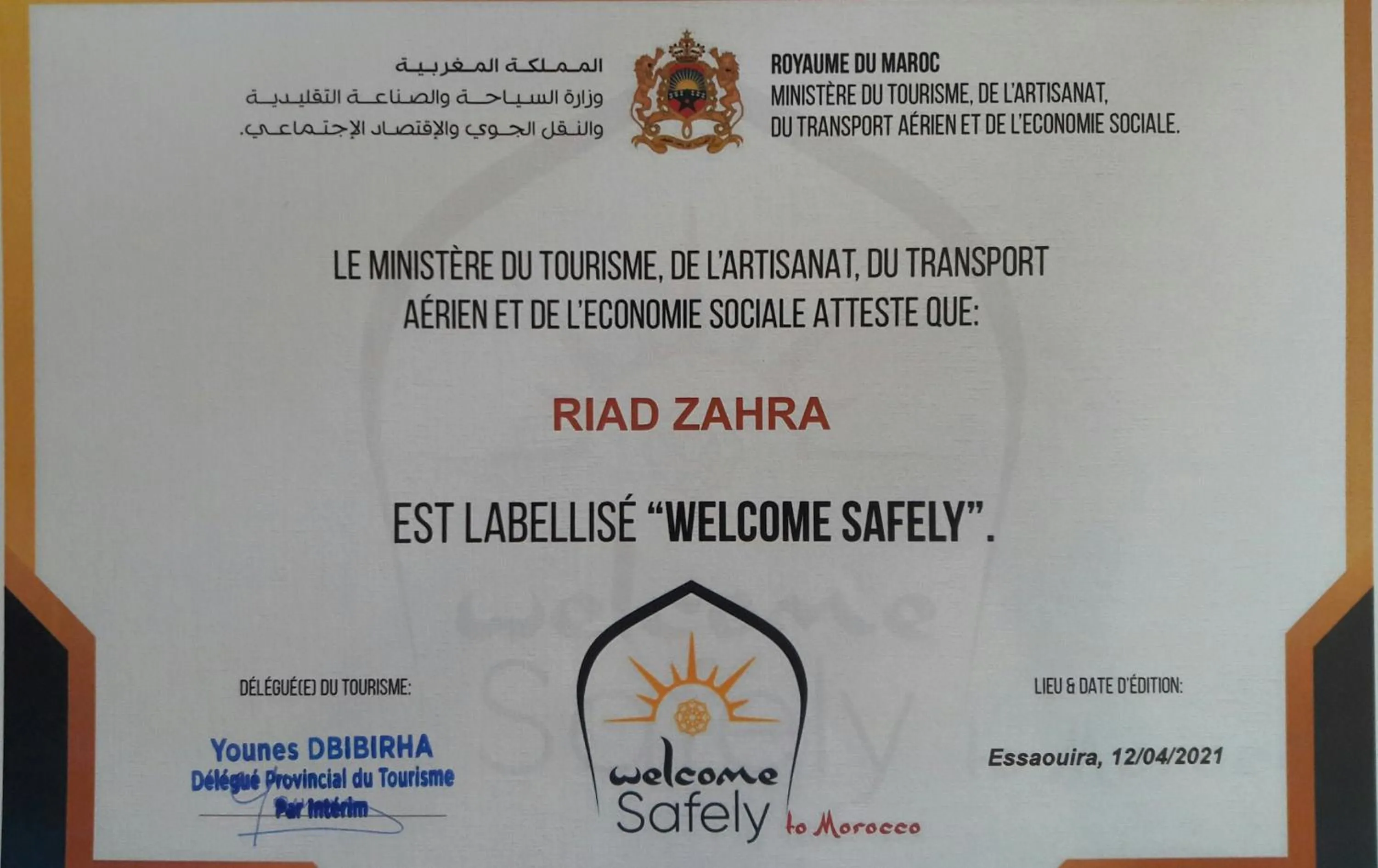 Certificate/Award in Riad Zahra
