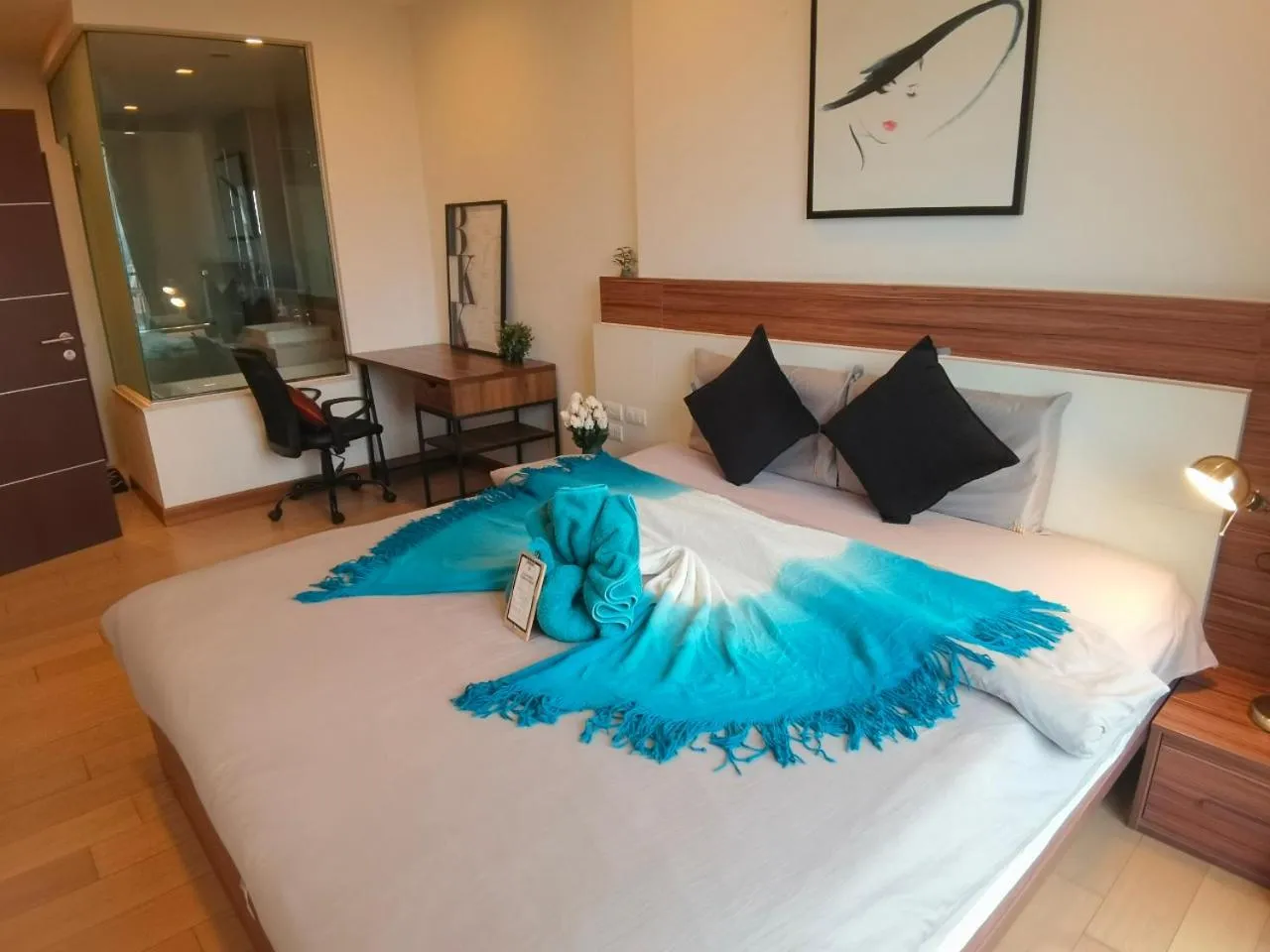 Bed in The Astra Condo Changkhlan in Chiang Mai