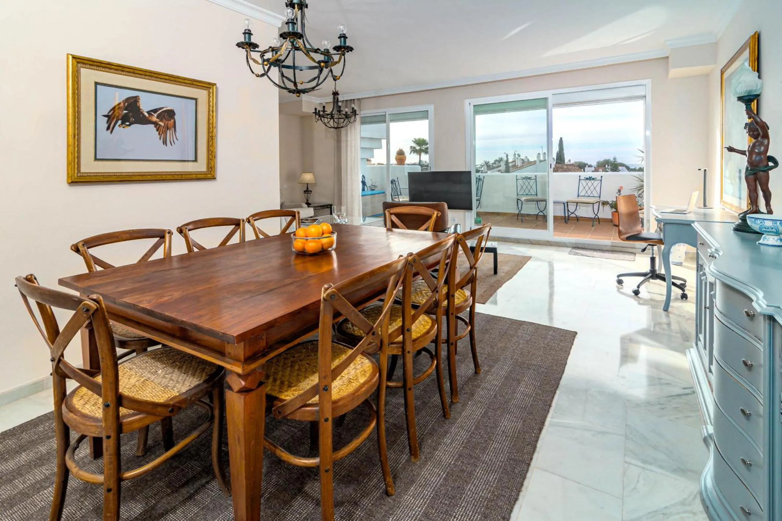 Dining area in Andalusian Elegance apartment in El Paraiso with 360 views over Sea and Mountains