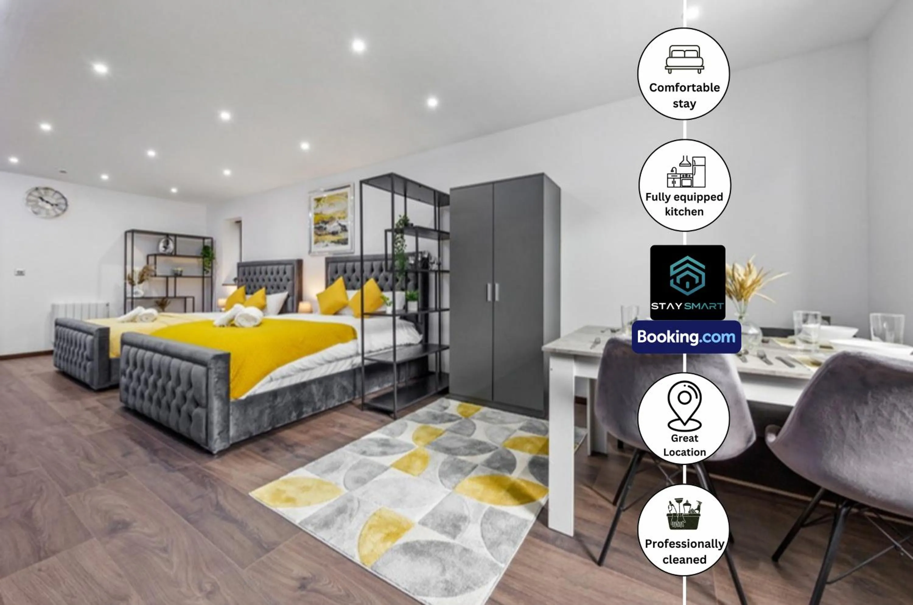 Bed in Stylish Studio Apt By Stay Smart Short Lets & Serviced Accommodation Woodstock With Free WiFi