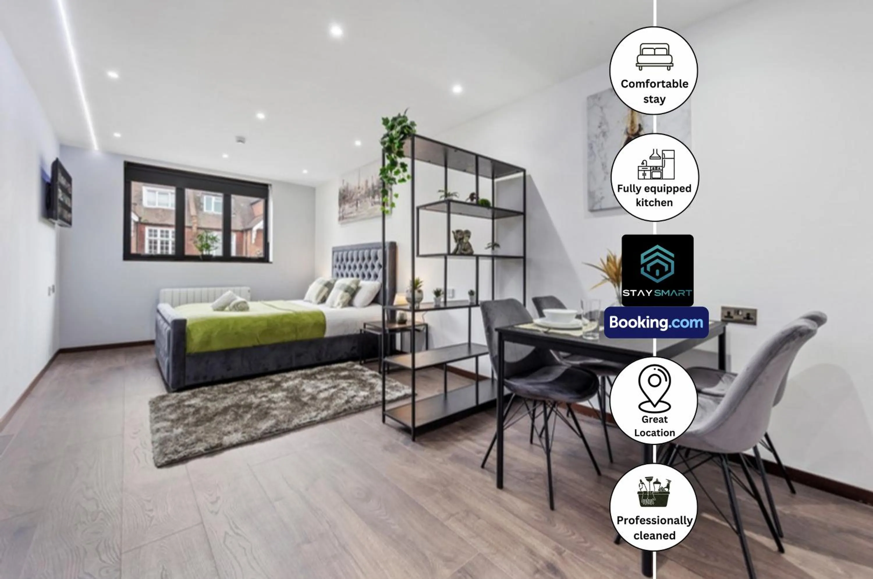 Bed in Stylish Studio Apt By Stay Smart Short Lets & Serviced Accommodation Woodstock With Free WiFi