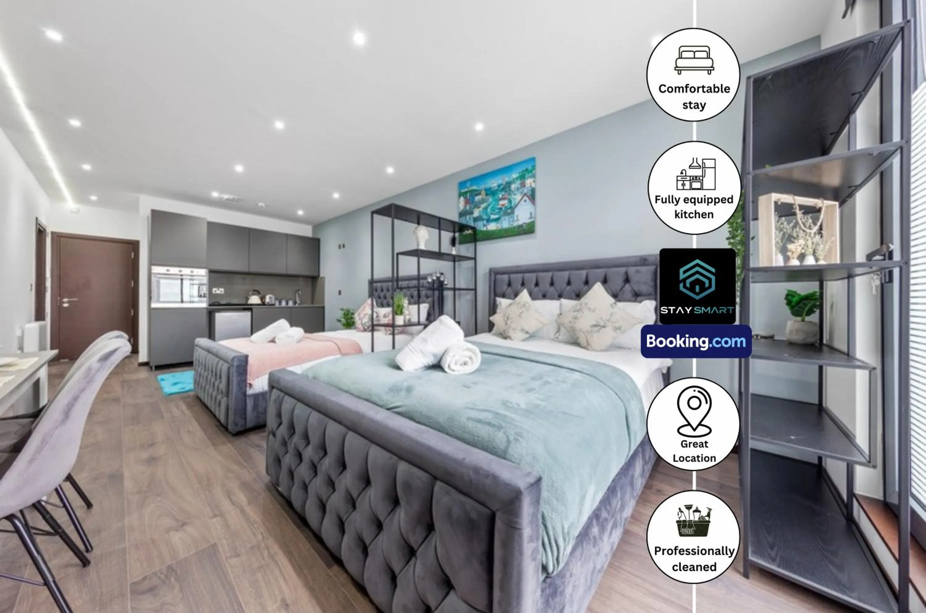 Bed in Stylish Studio Apt By Stay Smart Short Lets & Serviced Accommodation Woodstock With Free WiFi