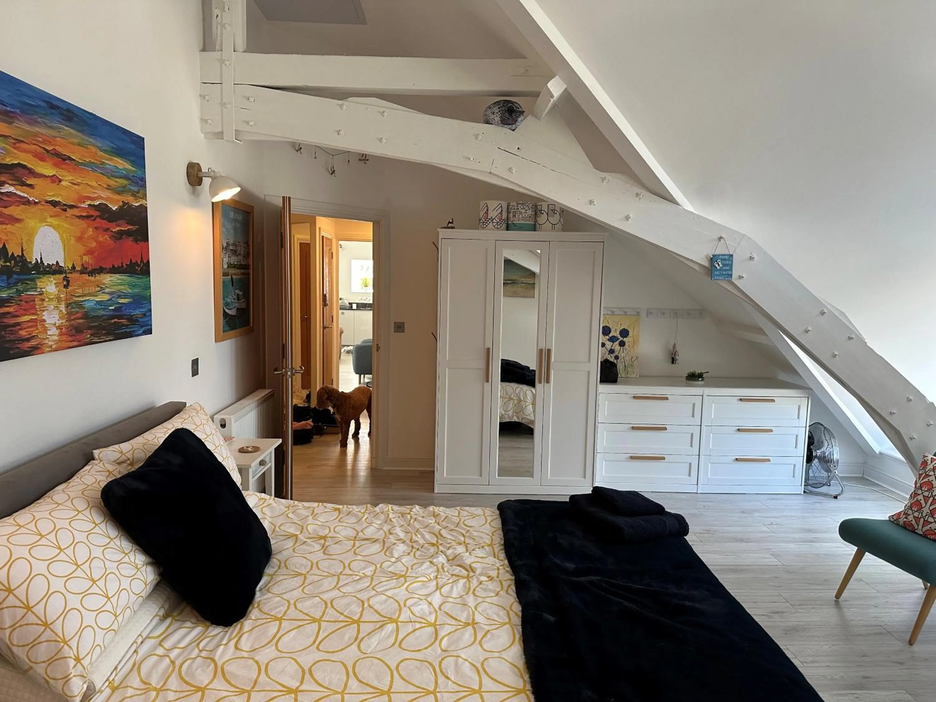 Bedroom, Bed in Beautiful, spacious 3 bed Brixham apartment