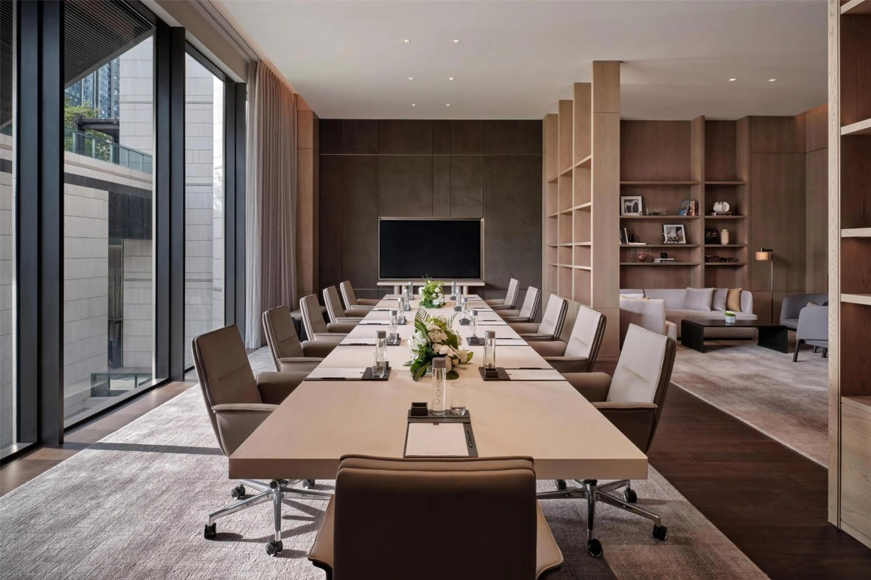 Meeting/conference room in Conrad Shenzhen, the first art museum hotel in Greater Bay Area with the stunning bay and sunset view in the hotel terrace