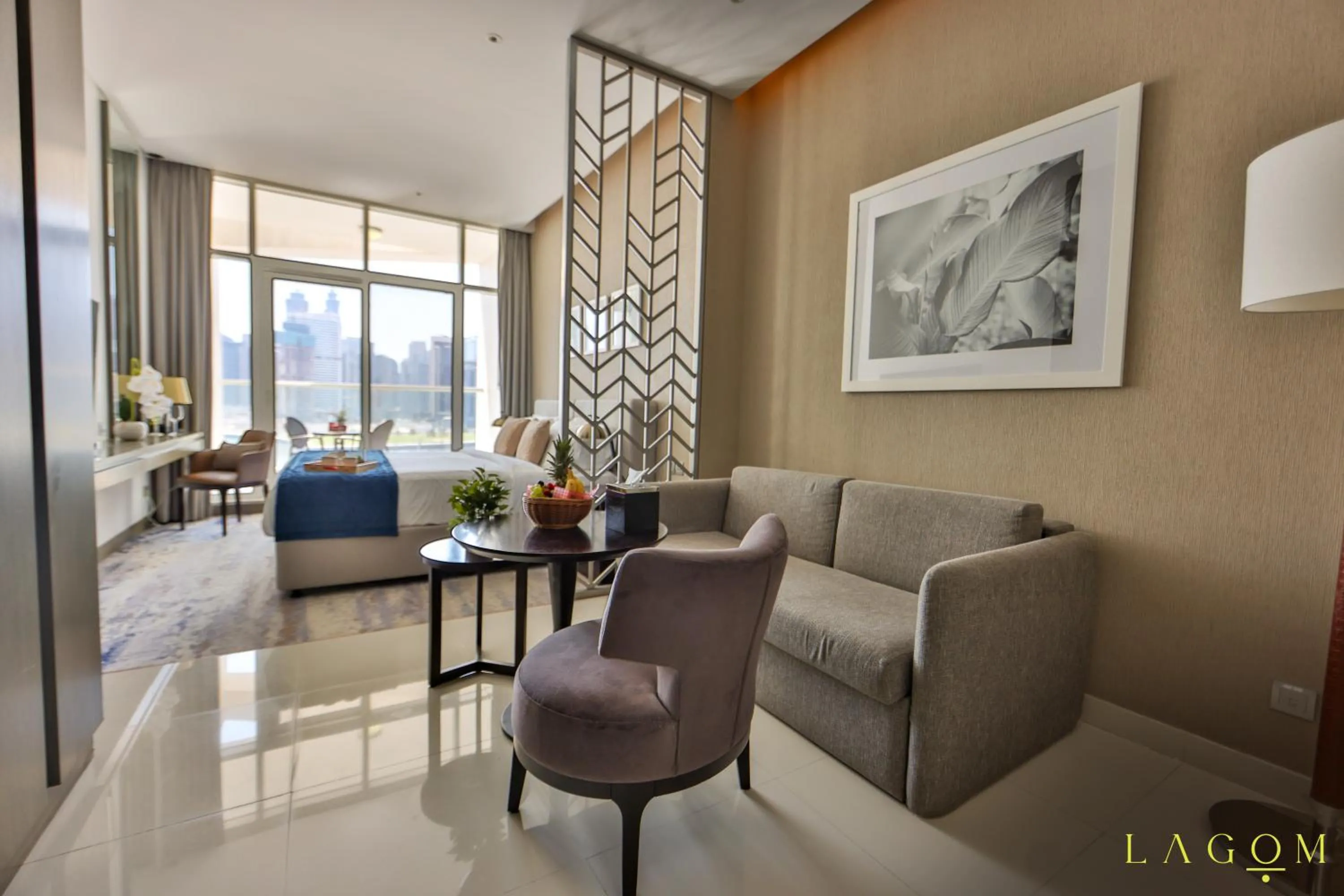 Living room in Winds of the Canal by Lagom - Business Bay Dubai