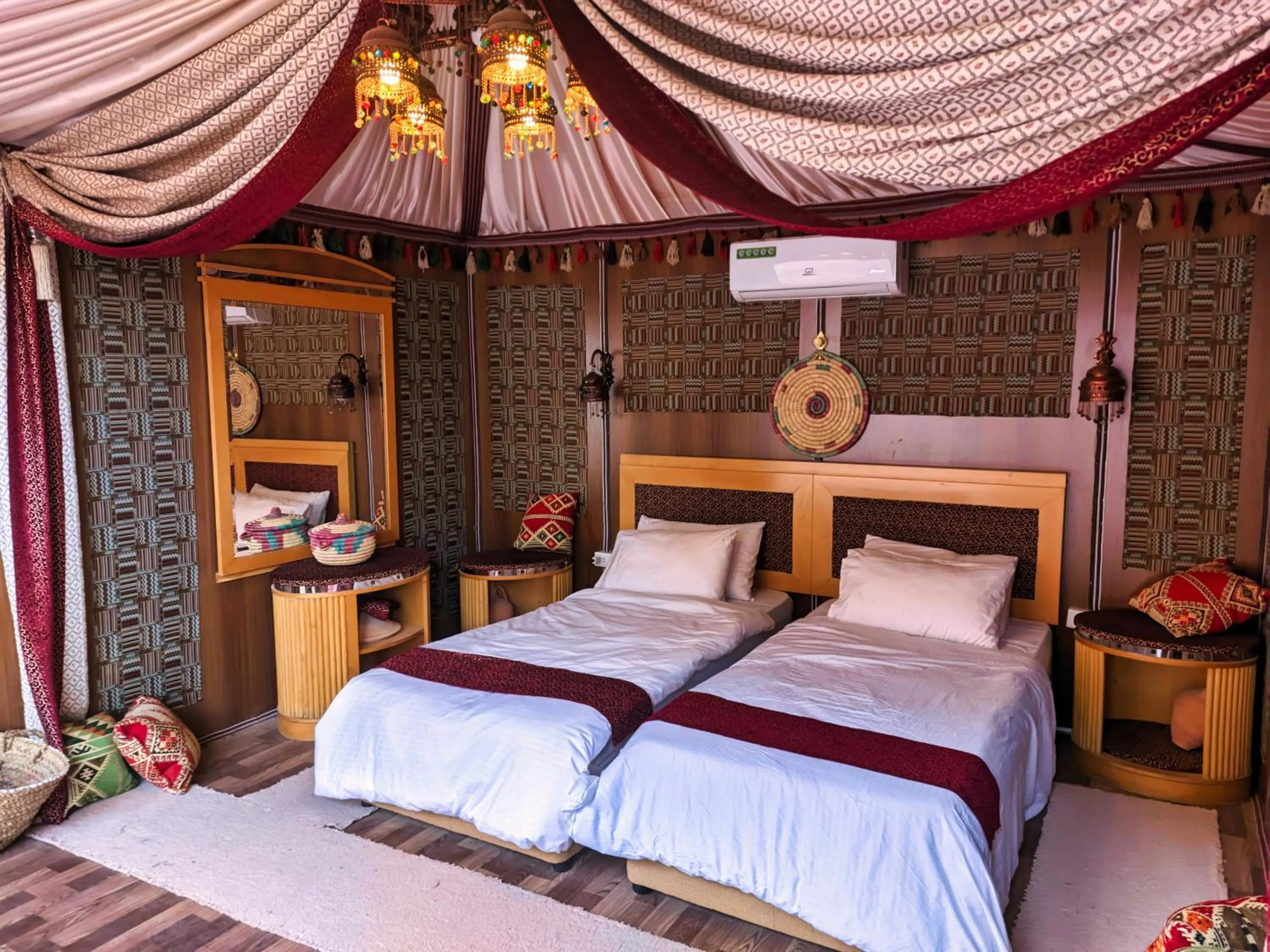 Bed in Wadi Rum Majestic Camp