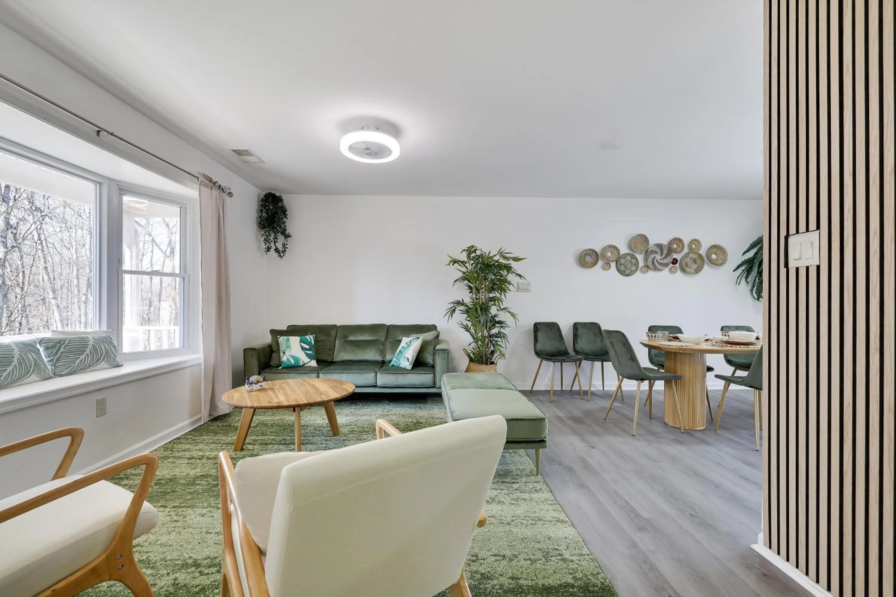 Living room in Stunning Poconos Villa- Hot Tub, Pool, Game Room, BBQ & more