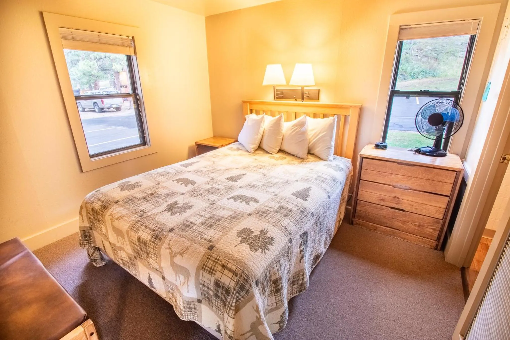 Bed in Castle Mountain Lodge