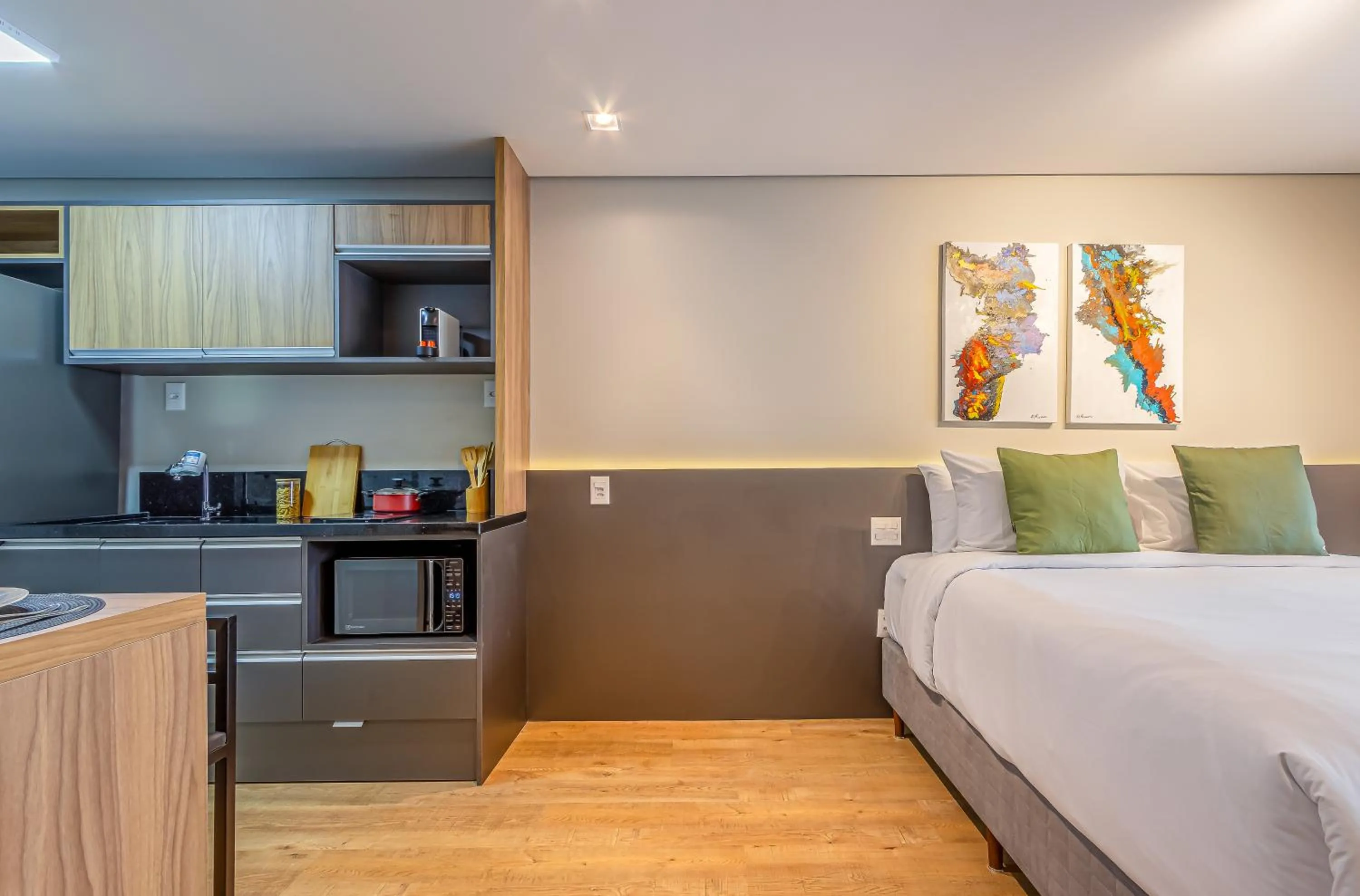 Kitchen or kitchenette, Bed in Next Paulista by Viva - Apartamentos completos ao lado da Av Paulista e MASP