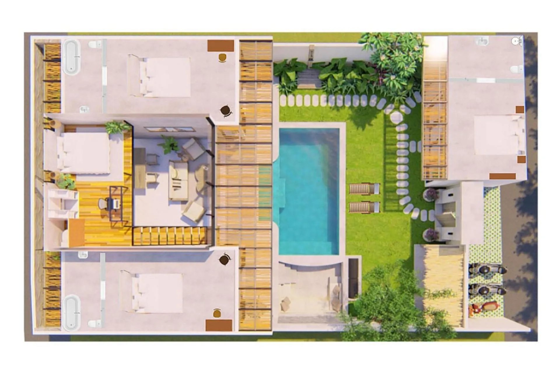 Floor plan in Villa Mahoni by Optimum Bali Villas