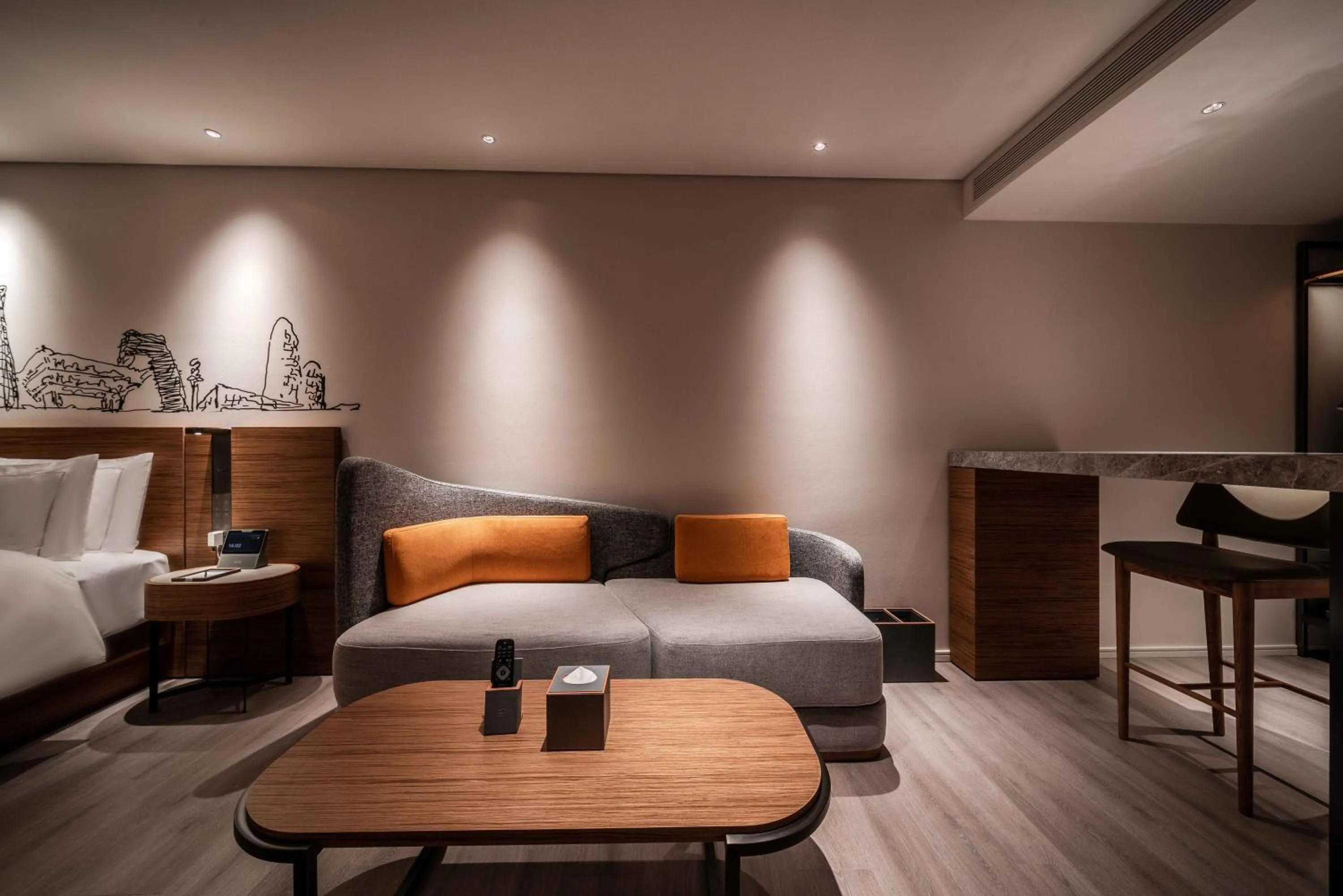 Living room, Bed in UrCove by Hyatt Shanghai Lujiazui Expo Center