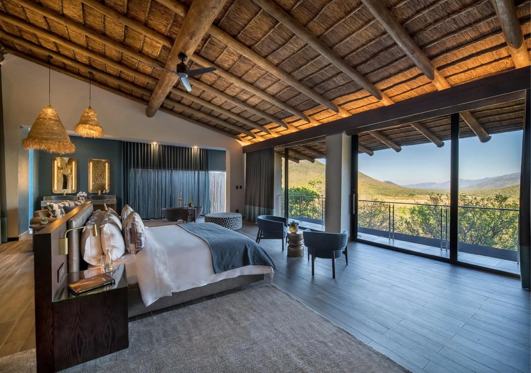 View (from property/room), Bed in Babohi at Qwabi Private Game Reserve by NEWMARK